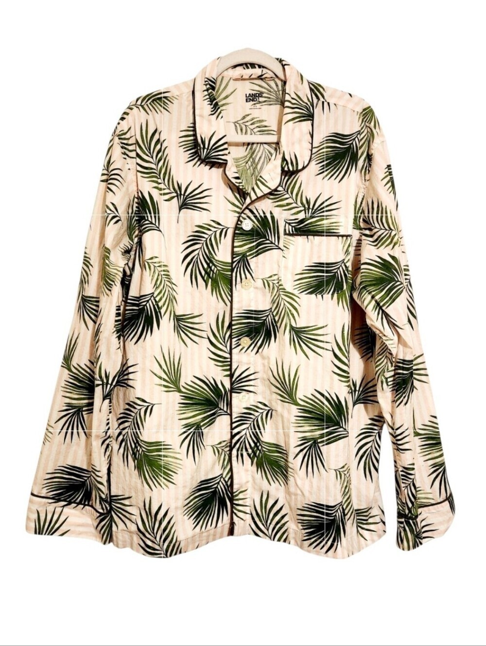 Lands End | Women's Pink & Green Striped Floral Button Down Lounge Top (Size XL)